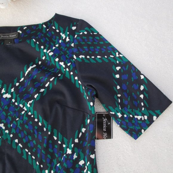 NWT Jessica Howard Navy Plaid Sheath Midi Dress 16 - Picture 5 of 8